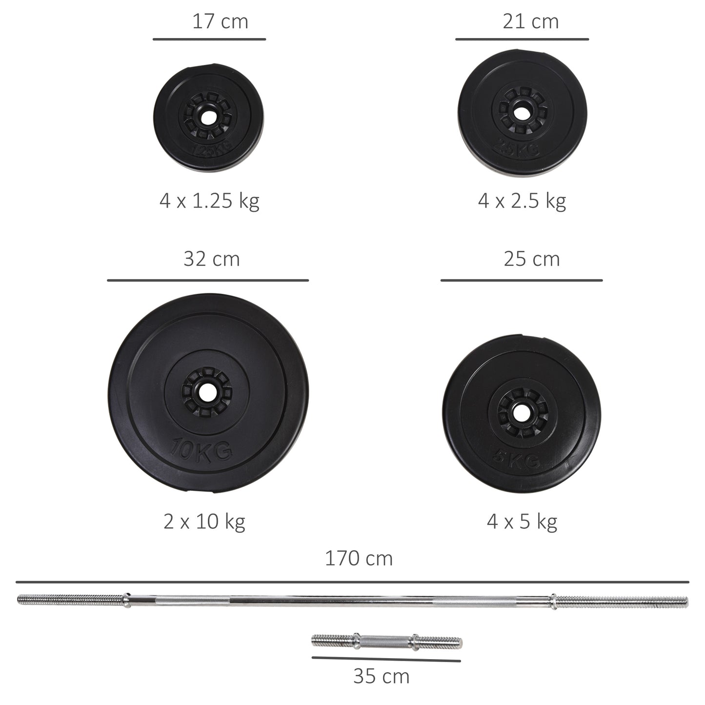 65kg Adjustable Barbell Weights Set, 2 in 1 Dumbbells and Barbell Set w/ Knurled Bar, Free Weights Training Equipment for Gym | HOMCOM-1