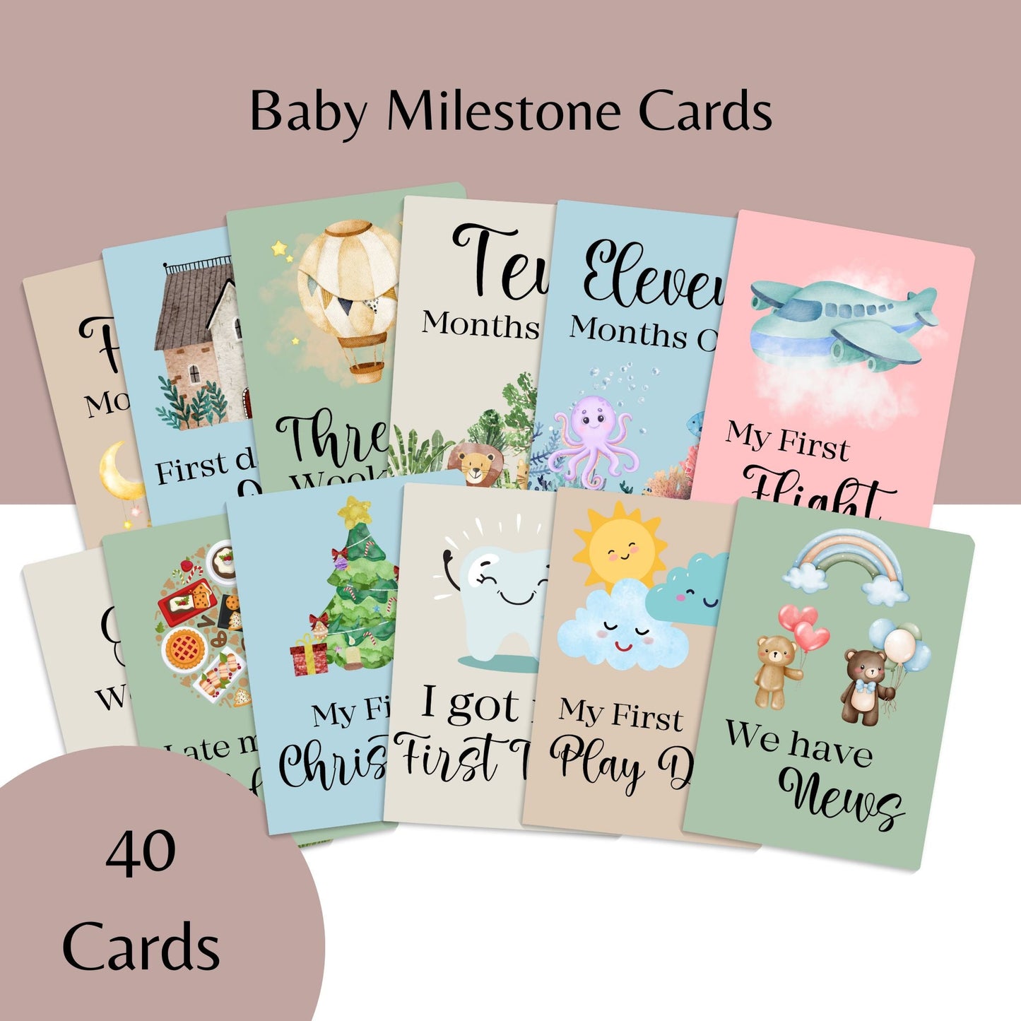 40 Baby Milestone Cards - First Year Memories