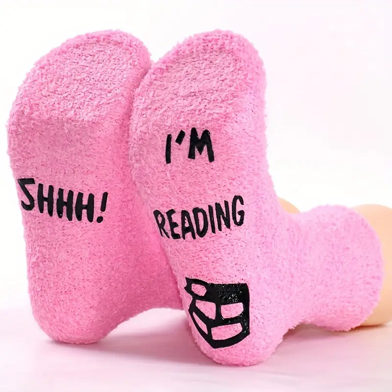 “Shh! I’m Reading” Pink Fleece Socks