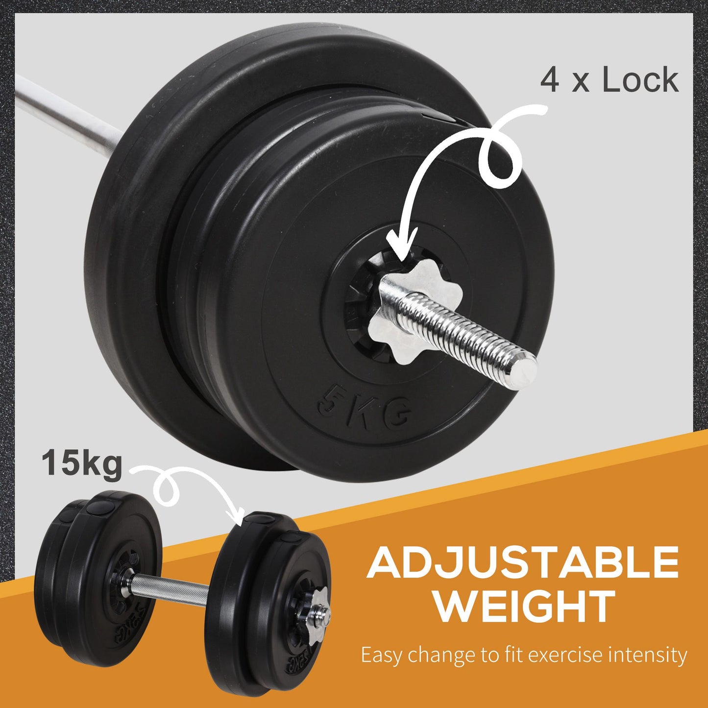 65kg Adjustable Barbell Weights Set, 2 in 1 Dumbbells and Barbell Set w/ Knurled Bar, Free Weights Training Equipment for Gym | HOMCOM-3