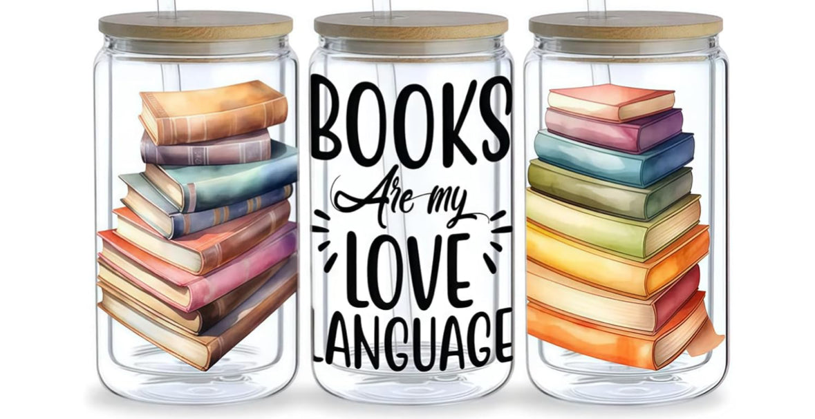 Glass Tumbler with Book Decal