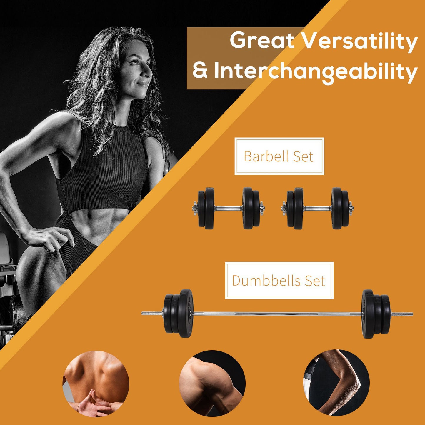 65kg Adjustable Barbell Weights Set, 2 in 1 Dumbbells and Barbell Set w/ Knurled Bar, Free Weights Training Equipment for Gym | HOMCOM-2
