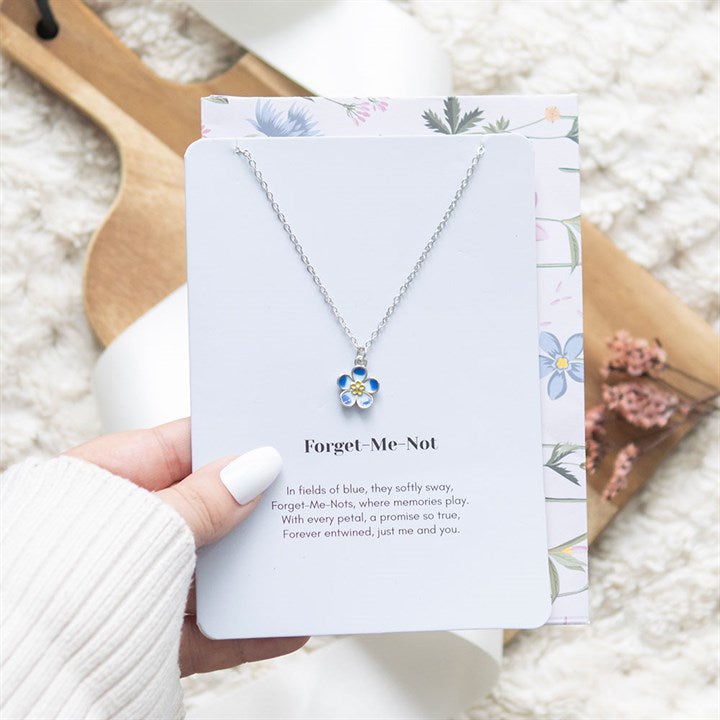 Forget-Me-Not Flower Necklace on Greeting Card - Tiodhlac Studio