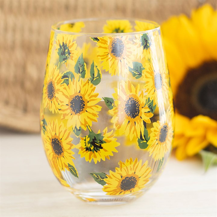 Sunflower Print Stemless Glass - Tiodhlac Studio