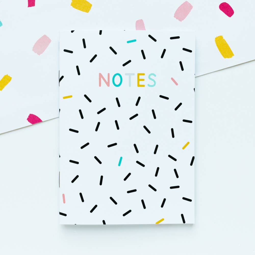 Notes Confetti Print Plain A6 Notebook | Summer Stationery - Tiodhlac Studio
