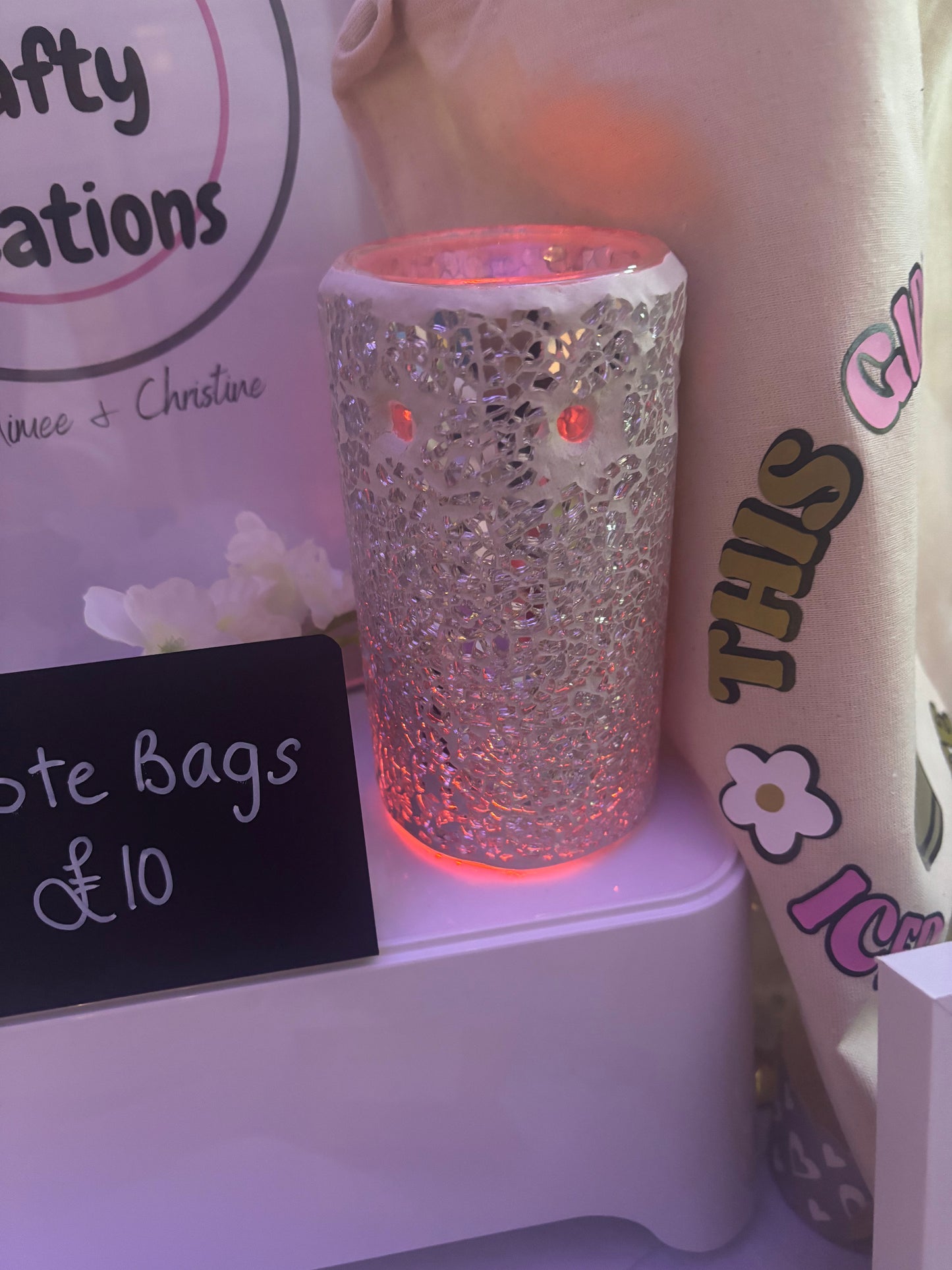 Silver Pillar Crackle Glass Wax Melt & Oil Burner - Tiodhlac Studio