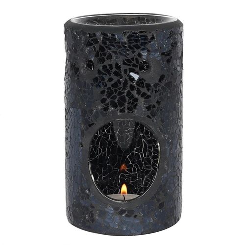 Black Crackle Glass Pillar Oil Burner and Wax Warmer - Tiodhlac Studio