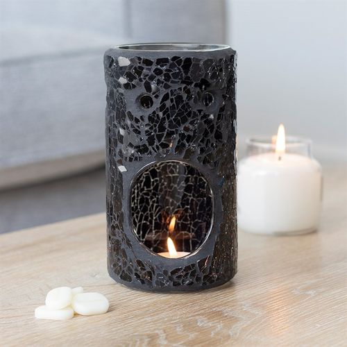 Black Crackle Glass Pillar Oil Burner and Wax Warmer - Tiodhlac Studio