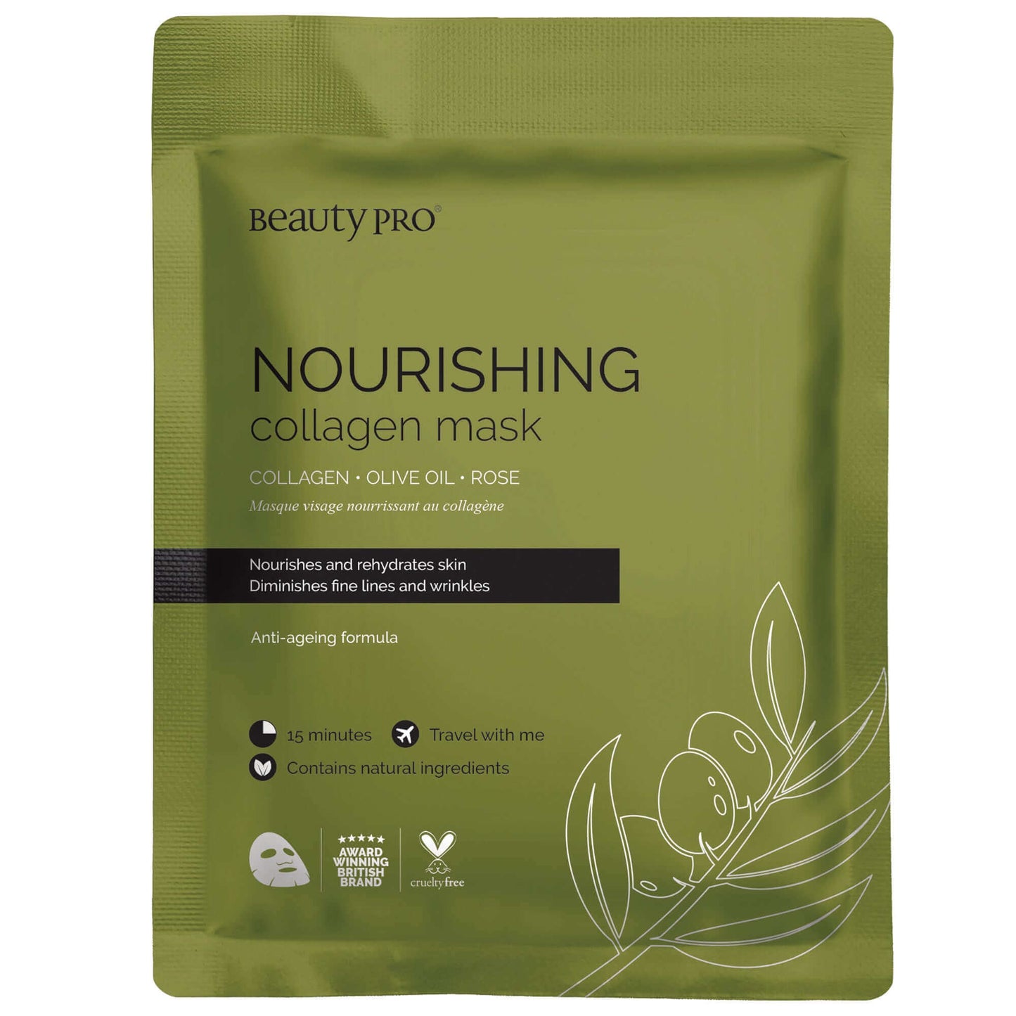 BeautyPro Nourishing Collagen Face Mask with Olive Extract and Rose