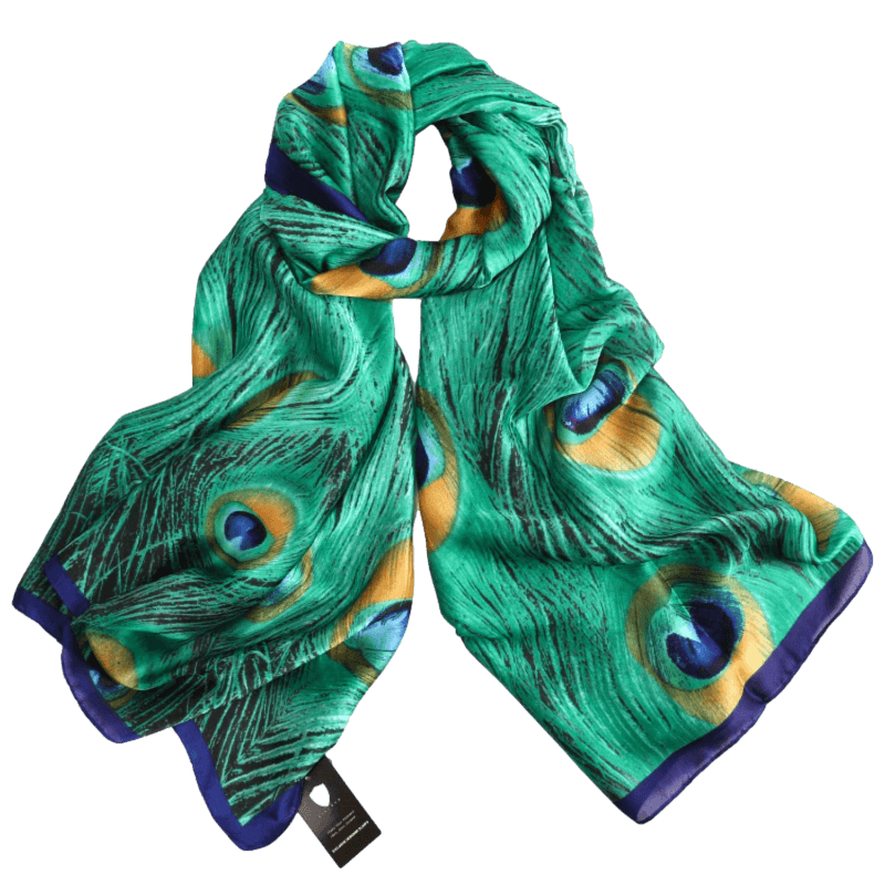 Vibrant Peacock Feather Satin Scarf