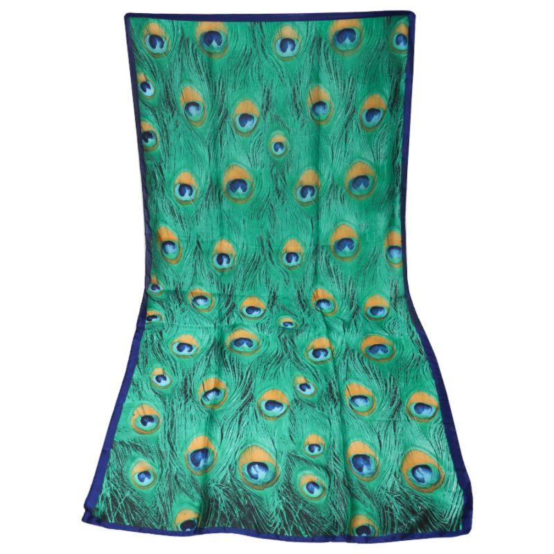 Vibrant Peacock Feather Satin Scarf