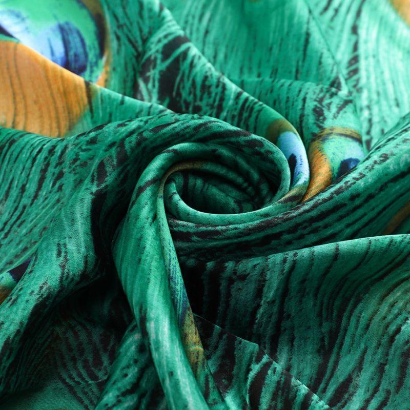 Vibrant Peacock Feather Satin Scarf