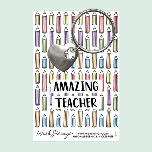 Amazing Teacher - Heart Keyring on Keepsake Gift Card