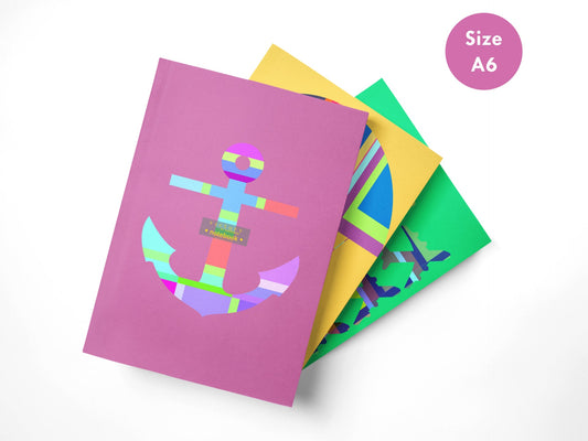 Travel Notebooks for Kids, Set of 3 A6 Size Journals, Safe (Anchor), Hot Air Balloon, Fly With Me! Pink Yellow Green Notebooks | by Victory In Wellness-0