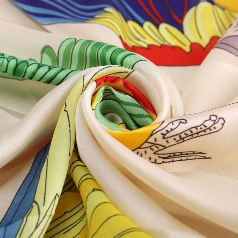 Satin Scarf with Colourful Parrot Print