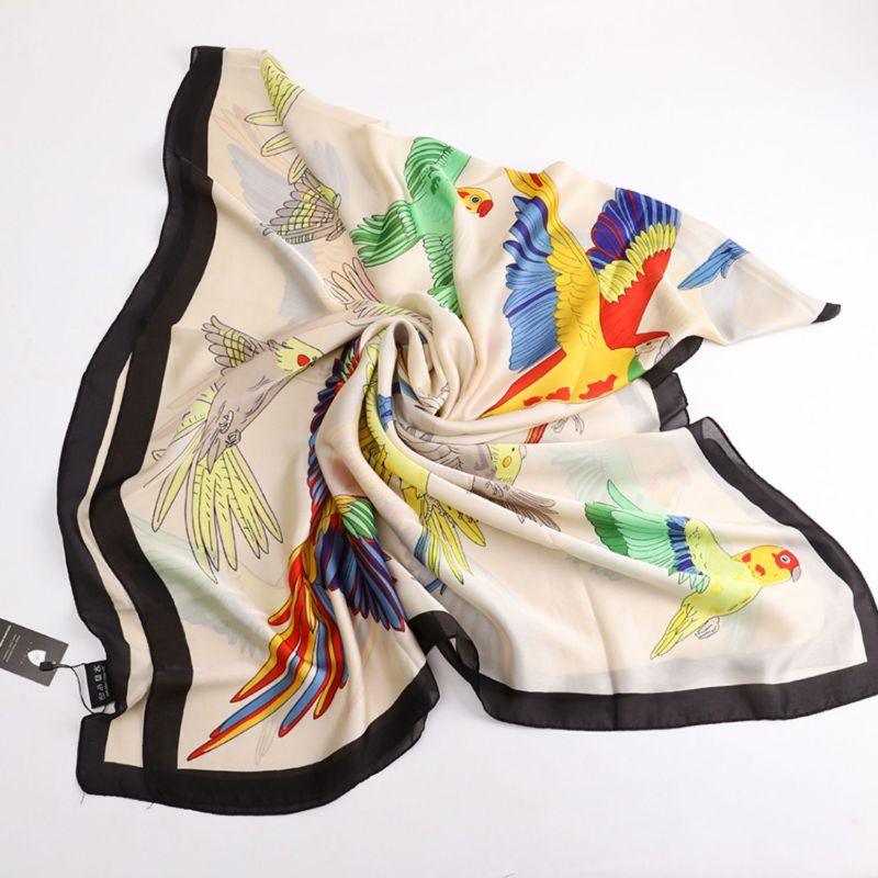 Satin Scarf with Colourful Parrot Print