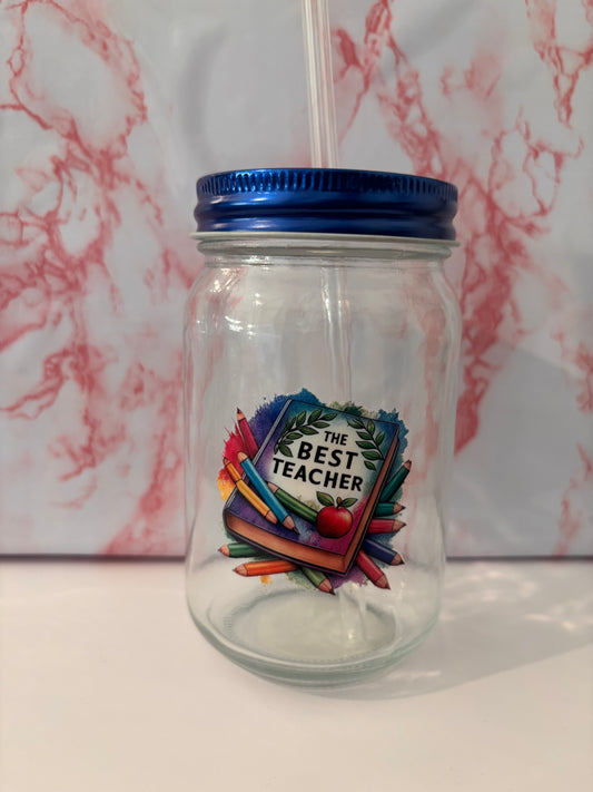 Glass Tumbler with Teacher Decals