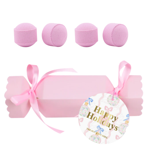 Happy Holidays Christmas Cracker – Mini Bath Bomb Gift Set (Floral Scented)