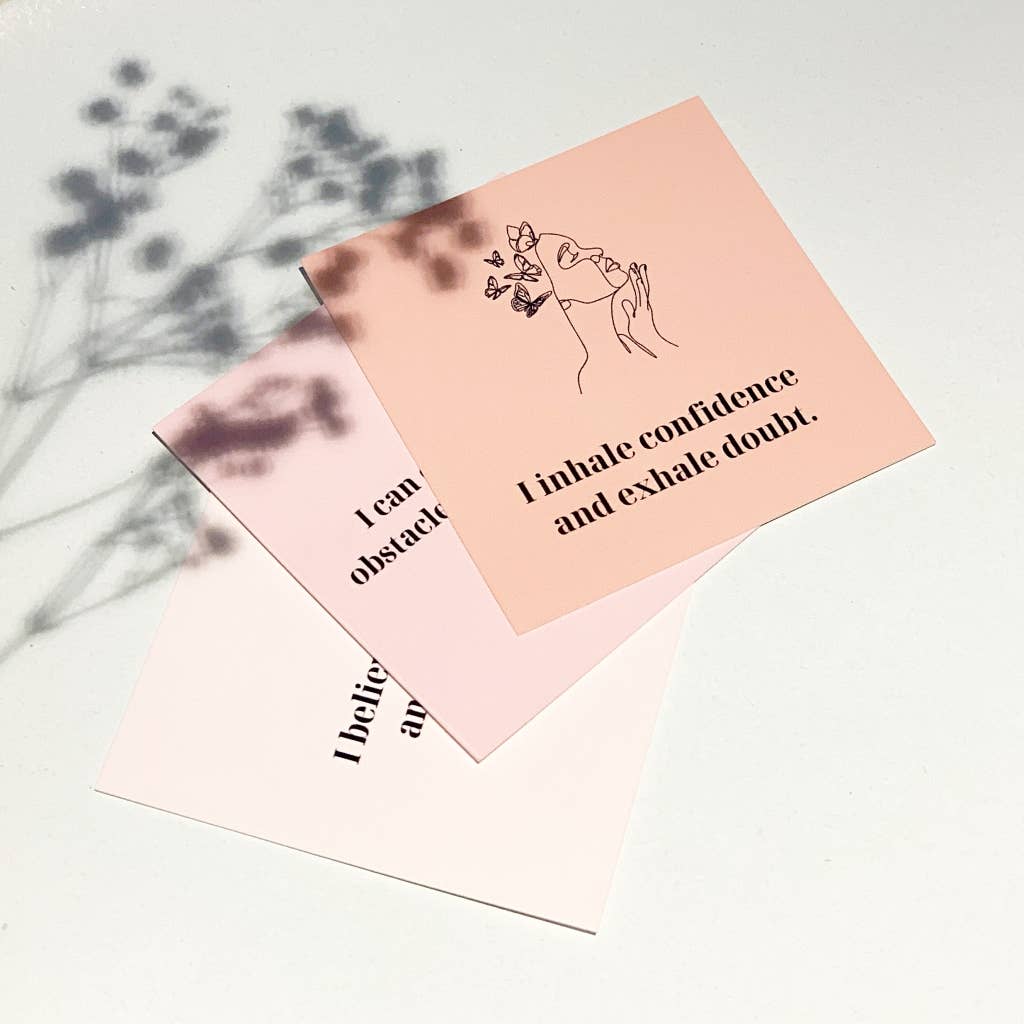 Self Love Positive Affirmation Card Set in Pink Linen Pouch