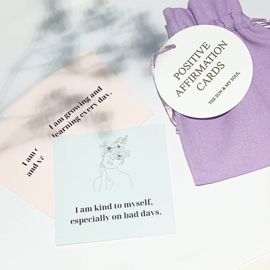 Healing Positive Affirmation Card Set in Purple Linen Pouch