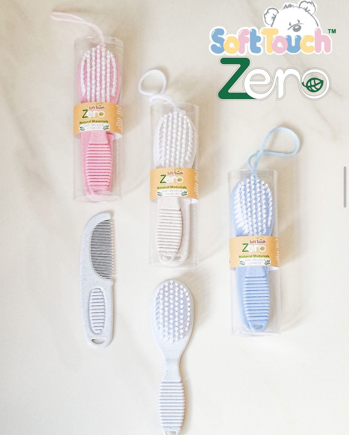 Zero Baby Brush & Comb Set by Soft Touch – Eco-Friendly Baby Grooming Essentials