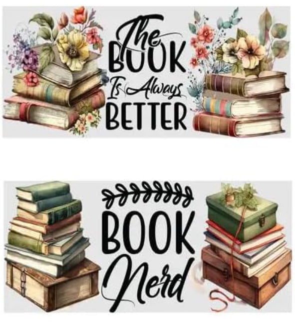 Glass Tumbler with Book Decal