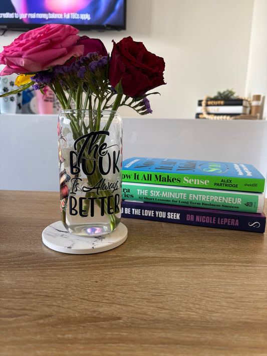 Glass Tumbler with Book Decal