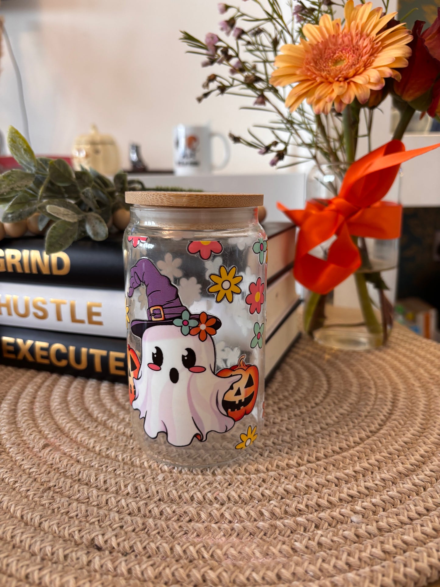 Glass Tumbler with Spooky Decals