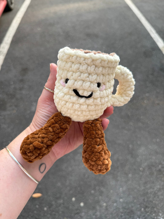 Brewno the Coffee Mug Plushie – Soft Handmade Crochet Toy with Legs
