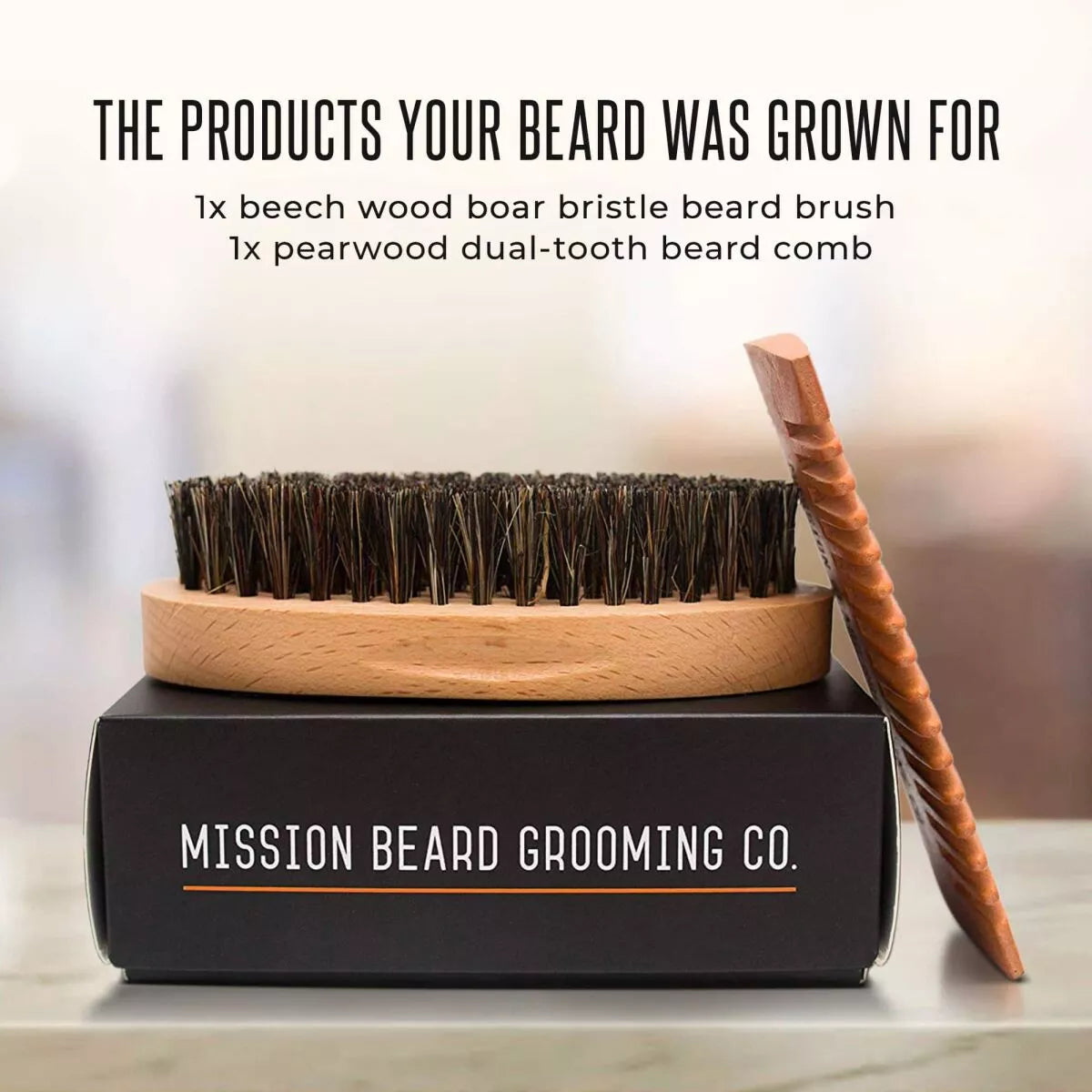 Soft bristle beard brush and comb set