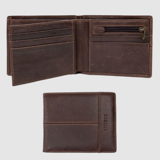 Brown Leather Mens Wallet with Coin Pocket