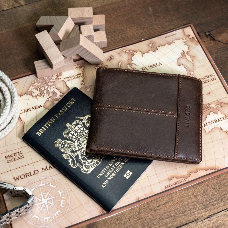 Brown Leather Mens Wallet with Coin Pocket