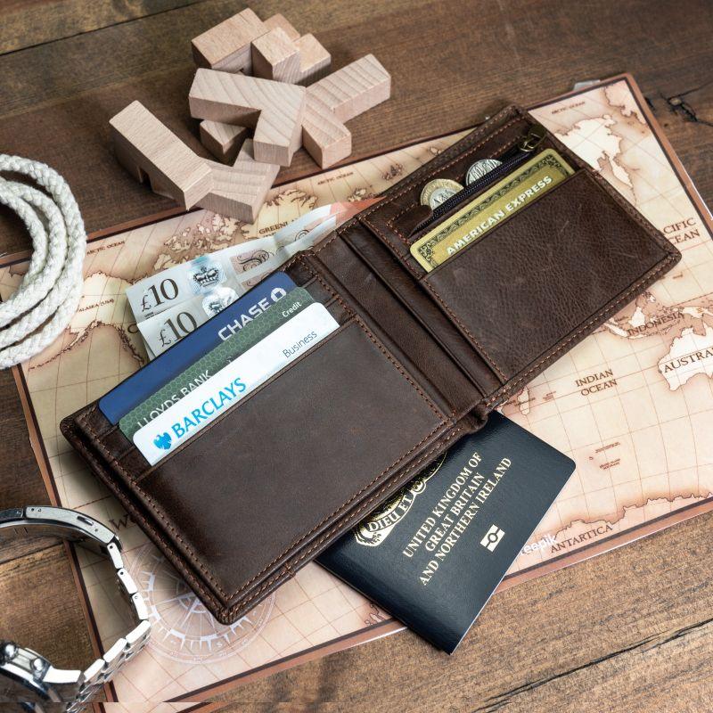 Brown Leather Mens Wallet with Coin Pocket