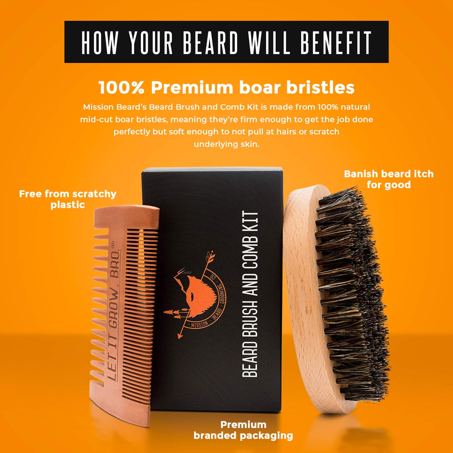 Soft bristle beard brush and comb set