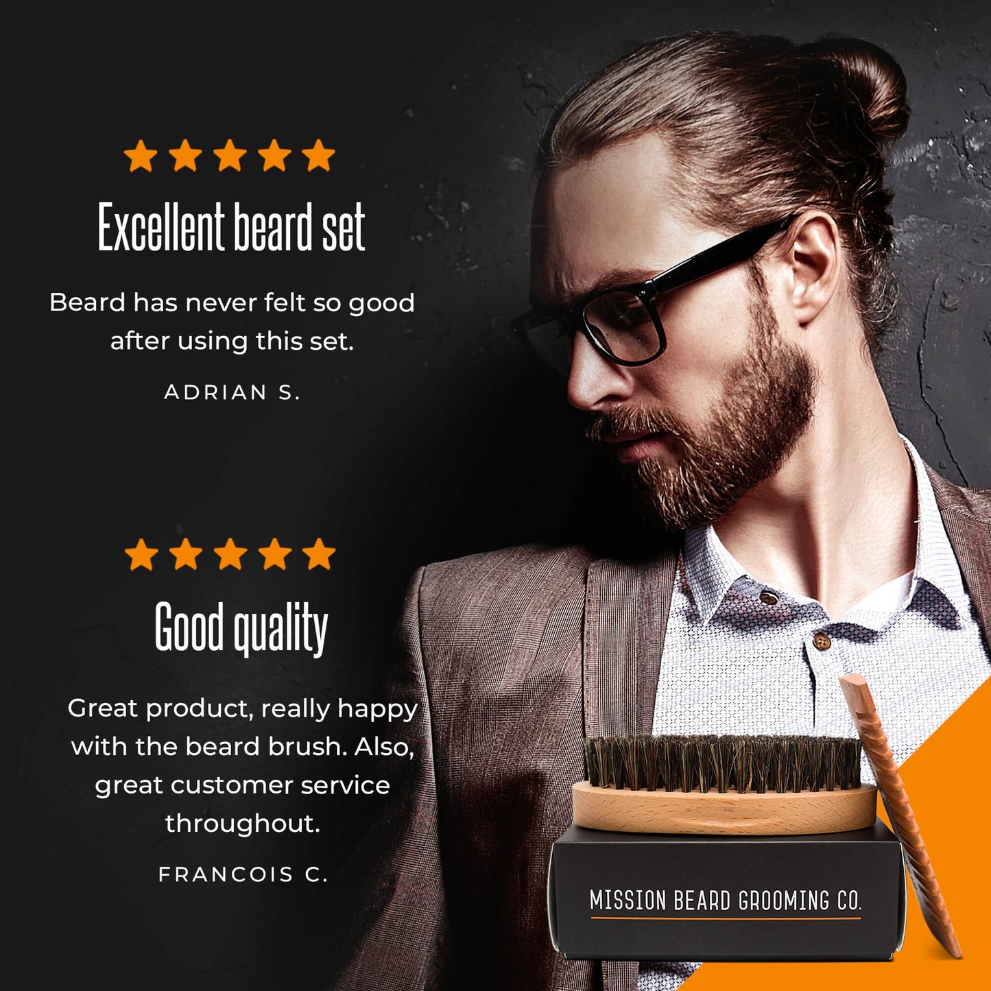Soft bristle beard brush and comb set