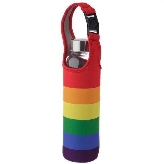 Rainbow Reusable Glass Water Bottle with Protective Sleeve-0
