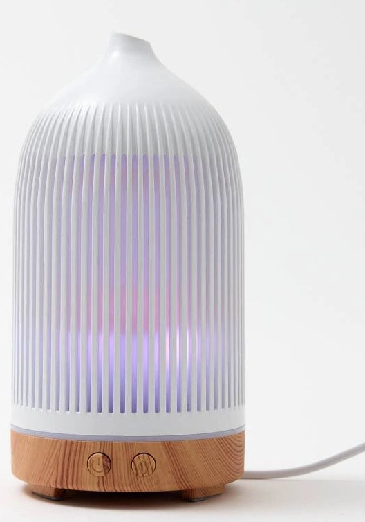 Electric Plastic White with Wood Effect Ribbed Aroma Diffuser