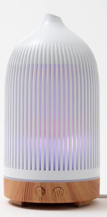 Electric Plastic White with Wood Effect Ribbed Aroma Diffuser
