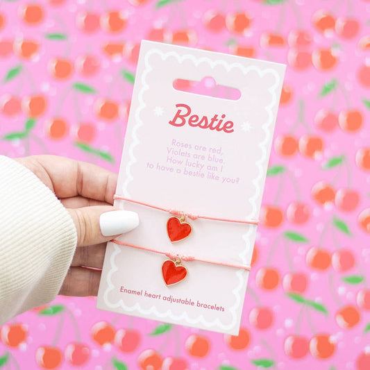 Pair of Besties Enamel Heart Charm Friendship Bracelets - Tiodhlac Studio