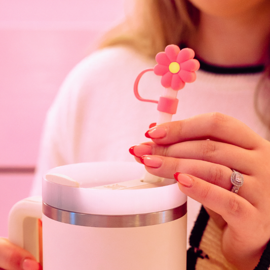 Pink & Yellow Daisy Straw Cover 