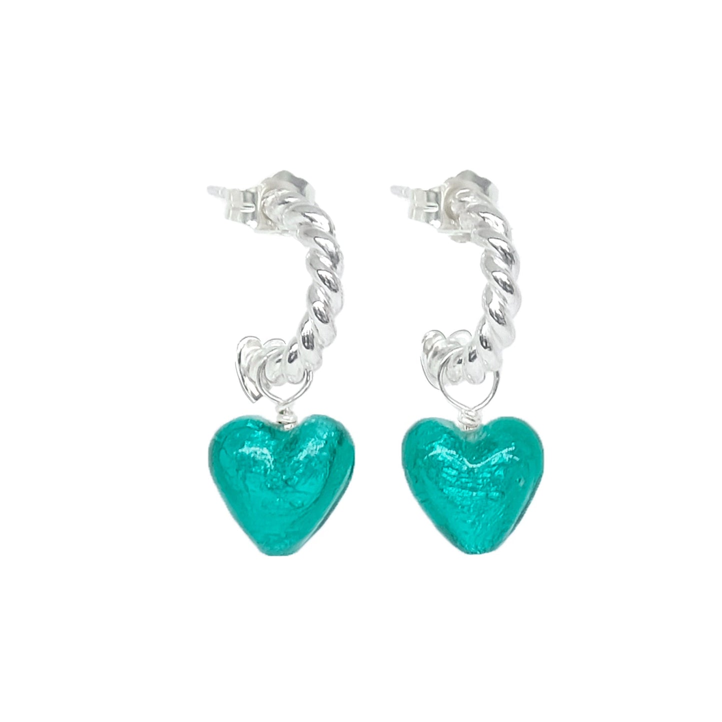 Heart Hoops 'Love Mi Amorè - Teal/Sterling Silver