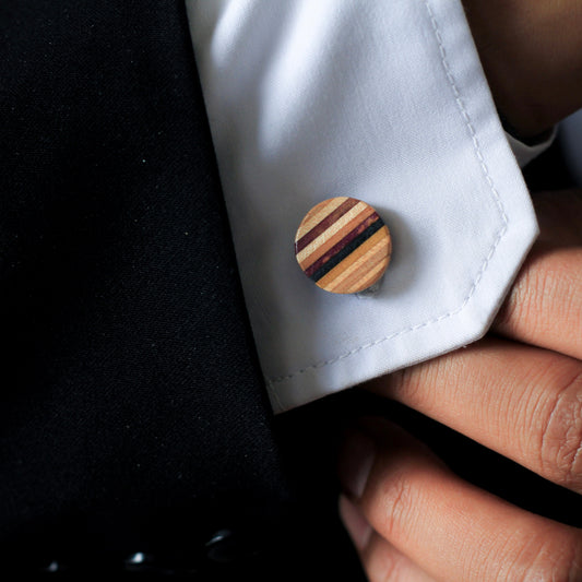 Recycled Skateboard Wooden Round Cufflinks-0