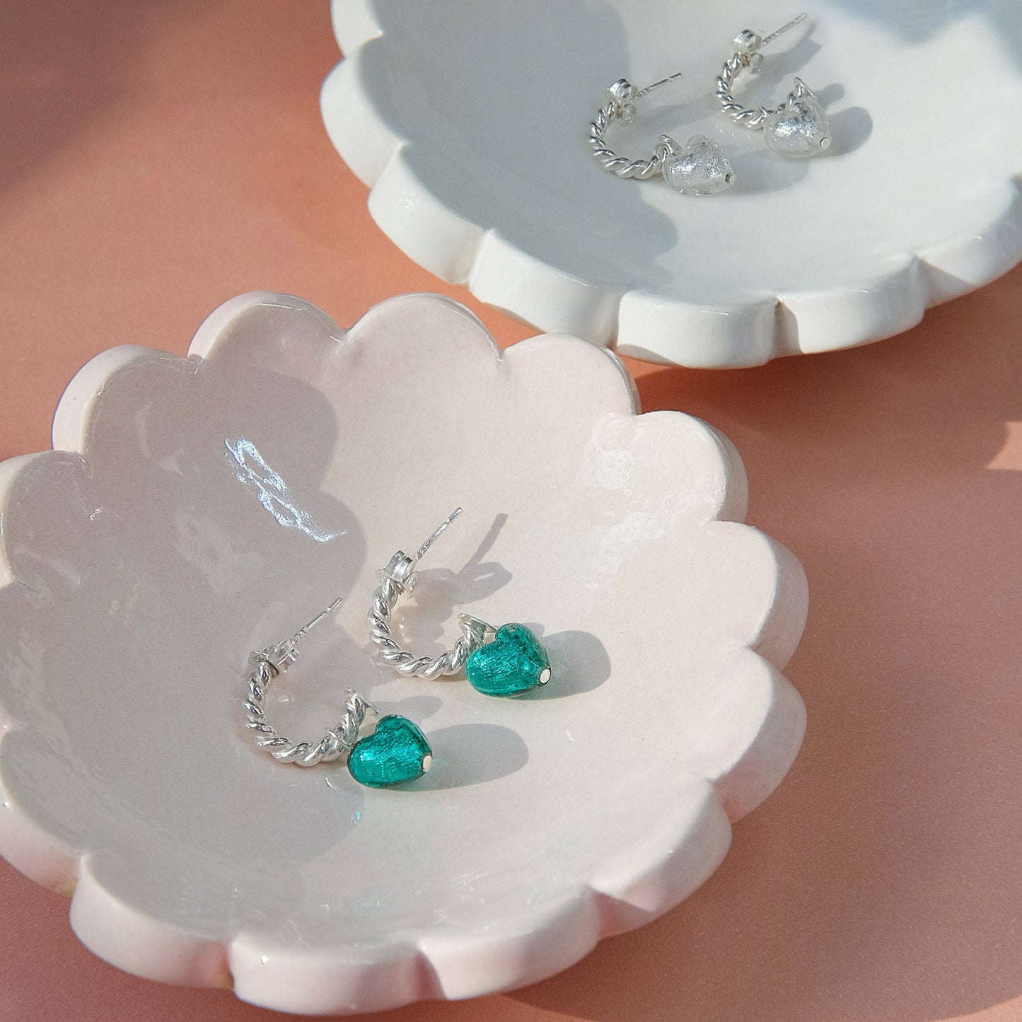 Heart Hoops 'Love Mi Amorè - Teal/Sterling Silver