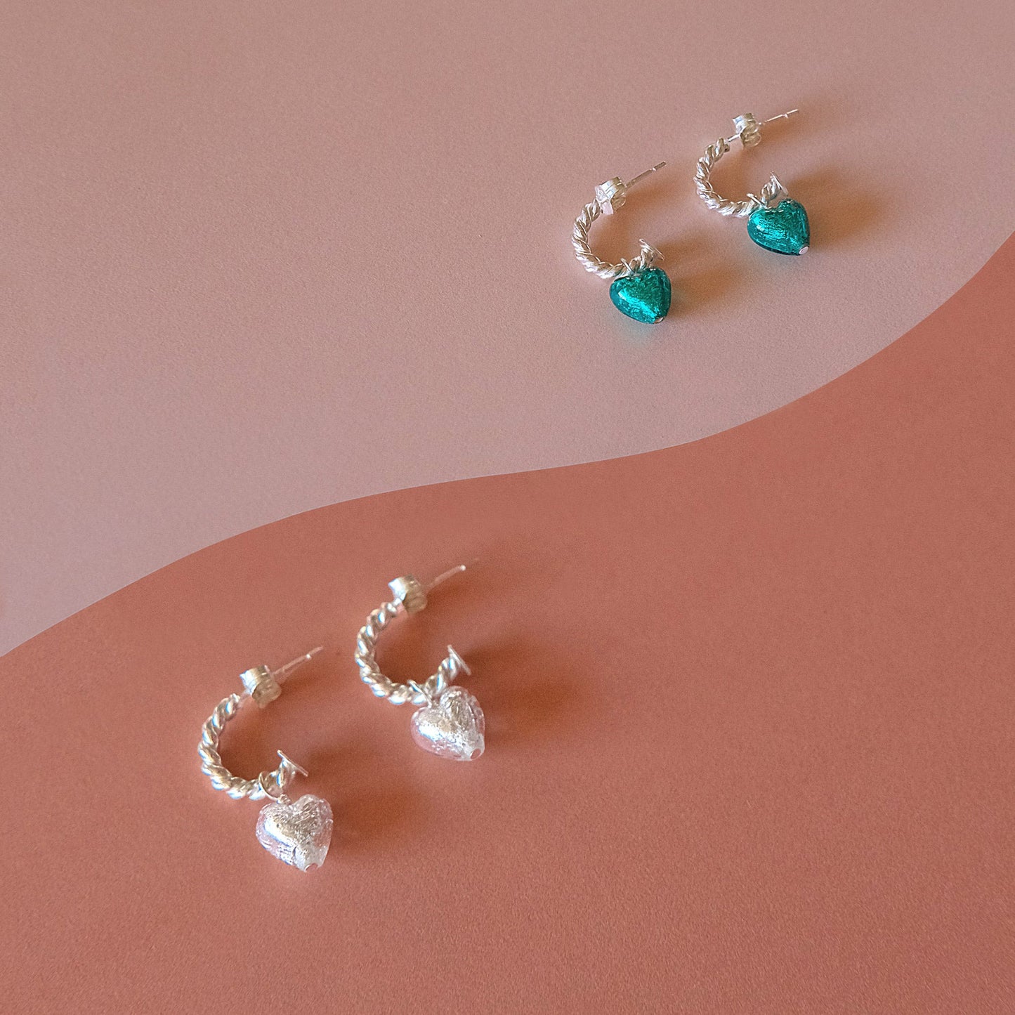 Heart Hoops 'Love Mi Amorè - Teal/Sterling Silver
