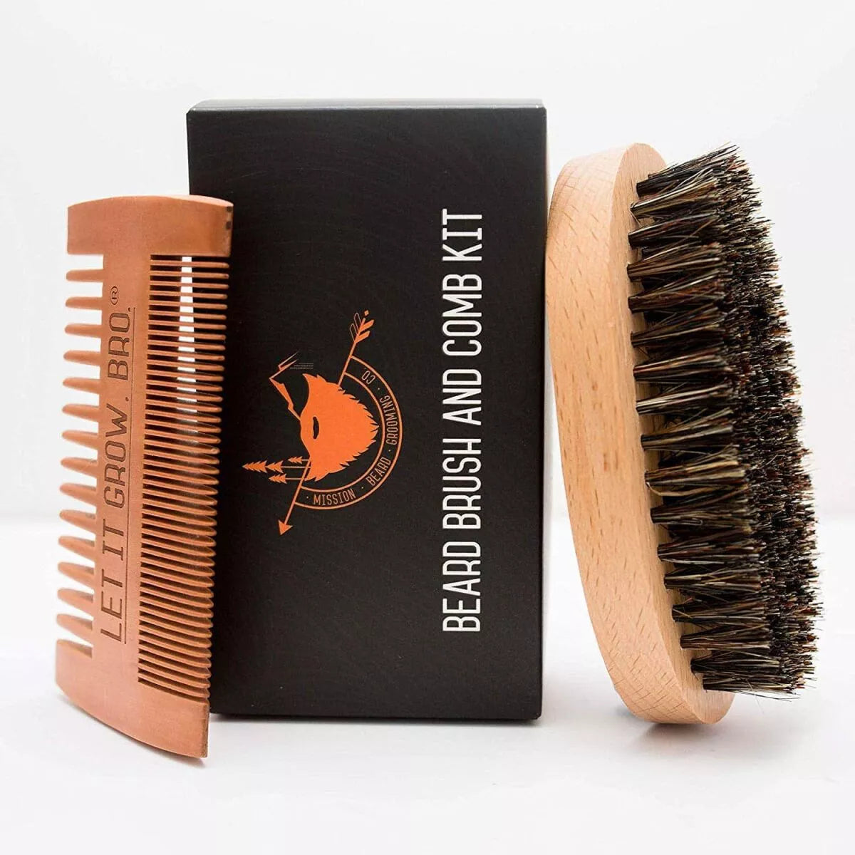 Soft bristle beard brush and comb set