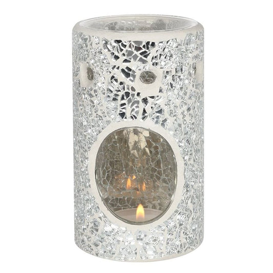 Silver Pillar Crackle Glass Oil & Wax Burner