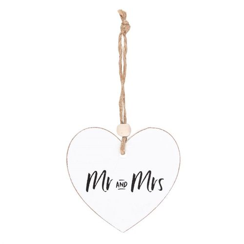 Mr and Mrs Hanging Heart Sentiment Sign - Tiodhlac Studio