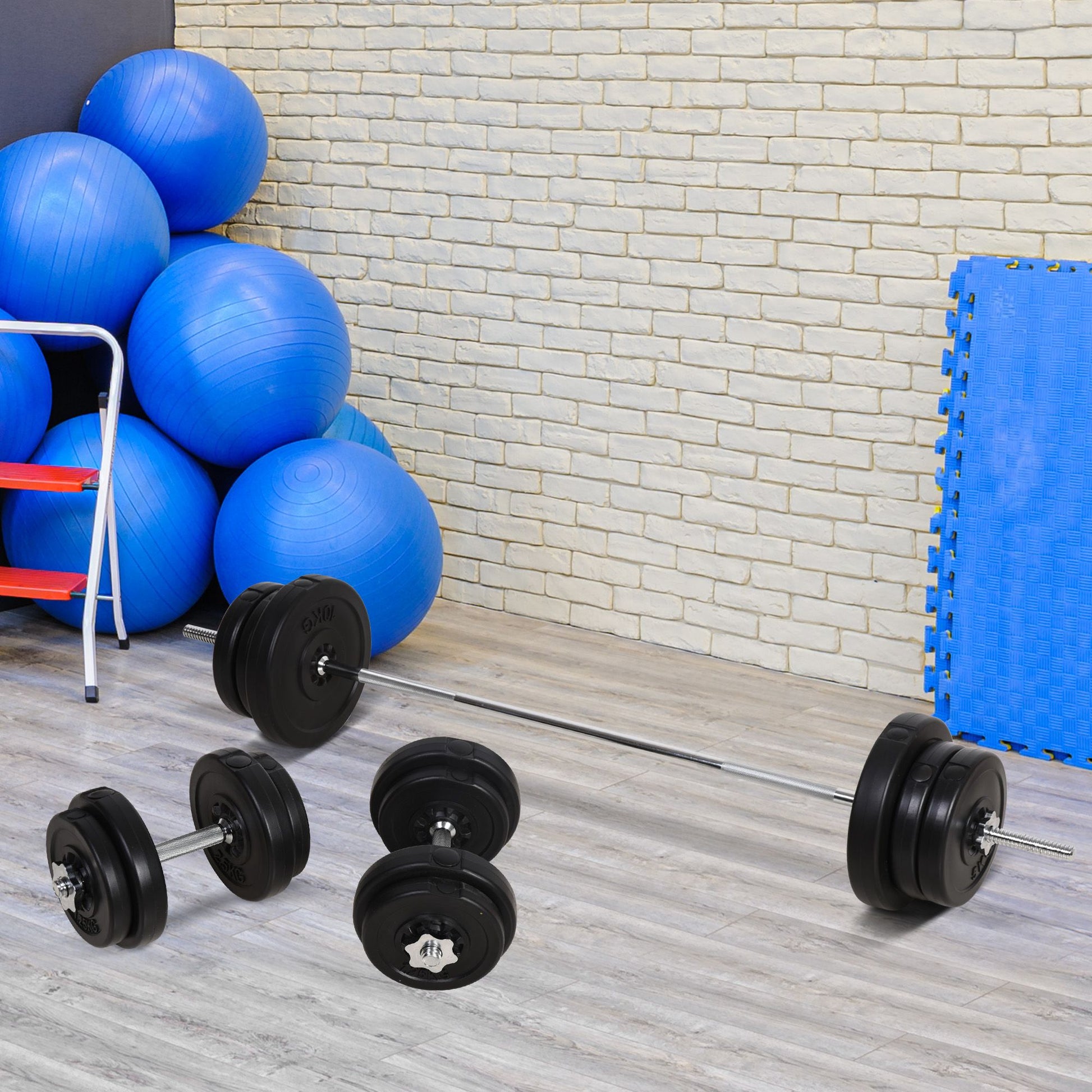 65kg Adjustable Barbell Weights Set, 2 in 1 Dumbbells and Barbell Set w/ Knurled Bar, Free Weights Training Equipment for Gym | HOMCOM-8
